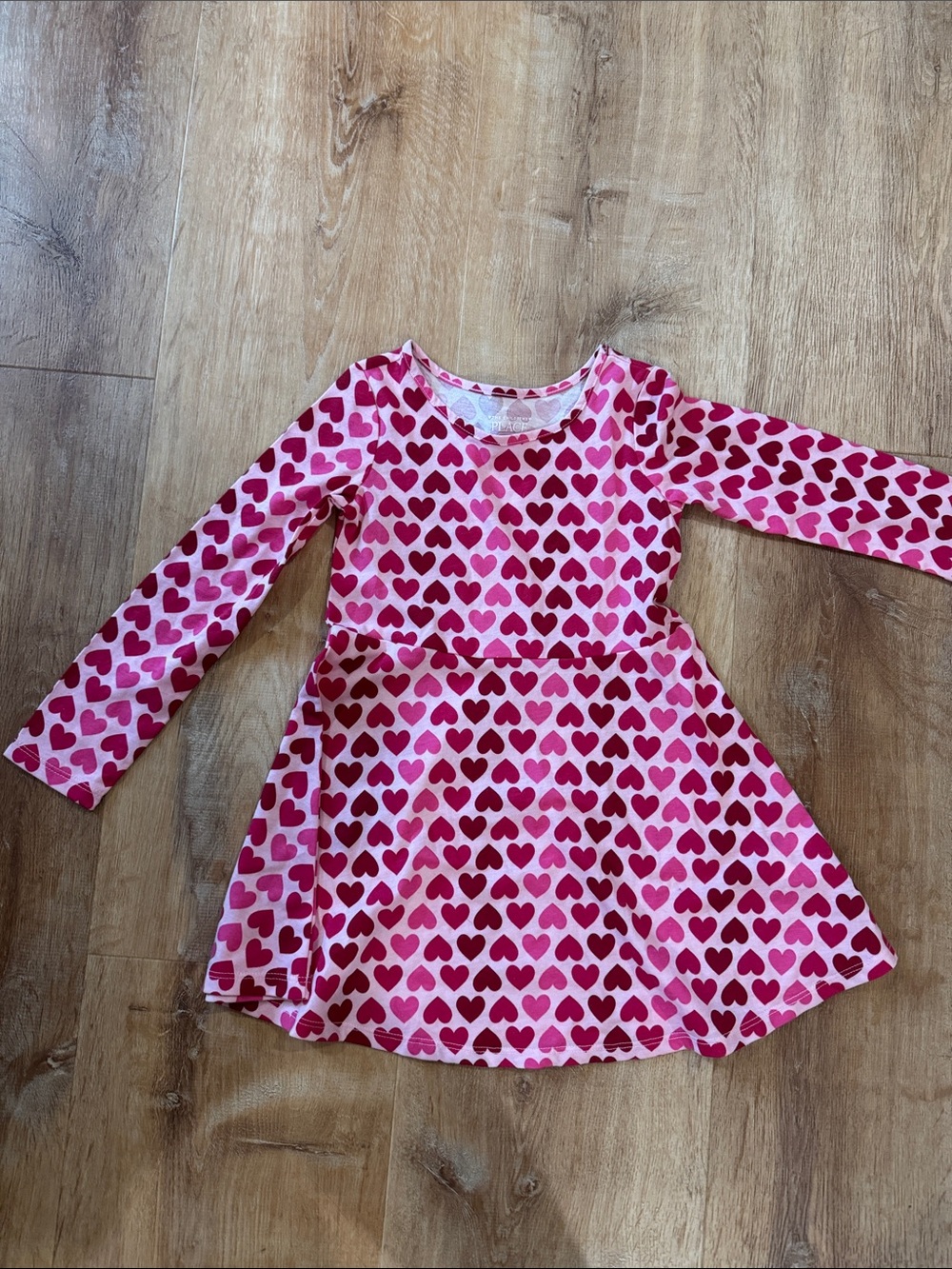 Heart Print Long Sleeve Skater Dress - Pink & Red